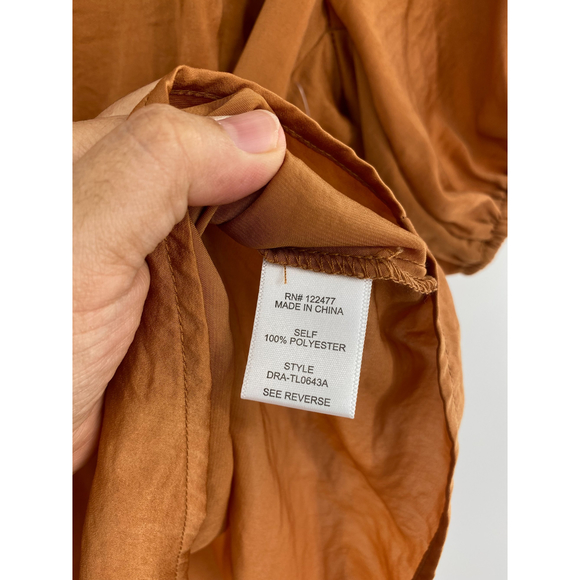 Maisie NWT Short Sleeve Split V Neck Drawstring Waist Tie Blouse Bronze Med New - Picture 7 of 7